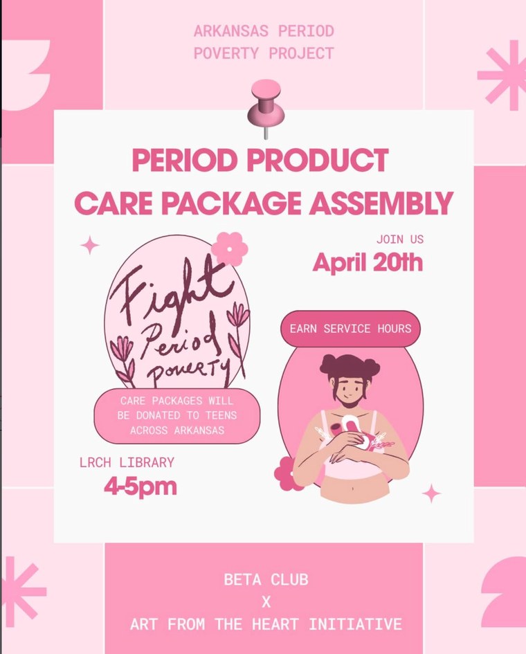 Period Product Care Package Assembly flyer — April 20th at the LRCH Library